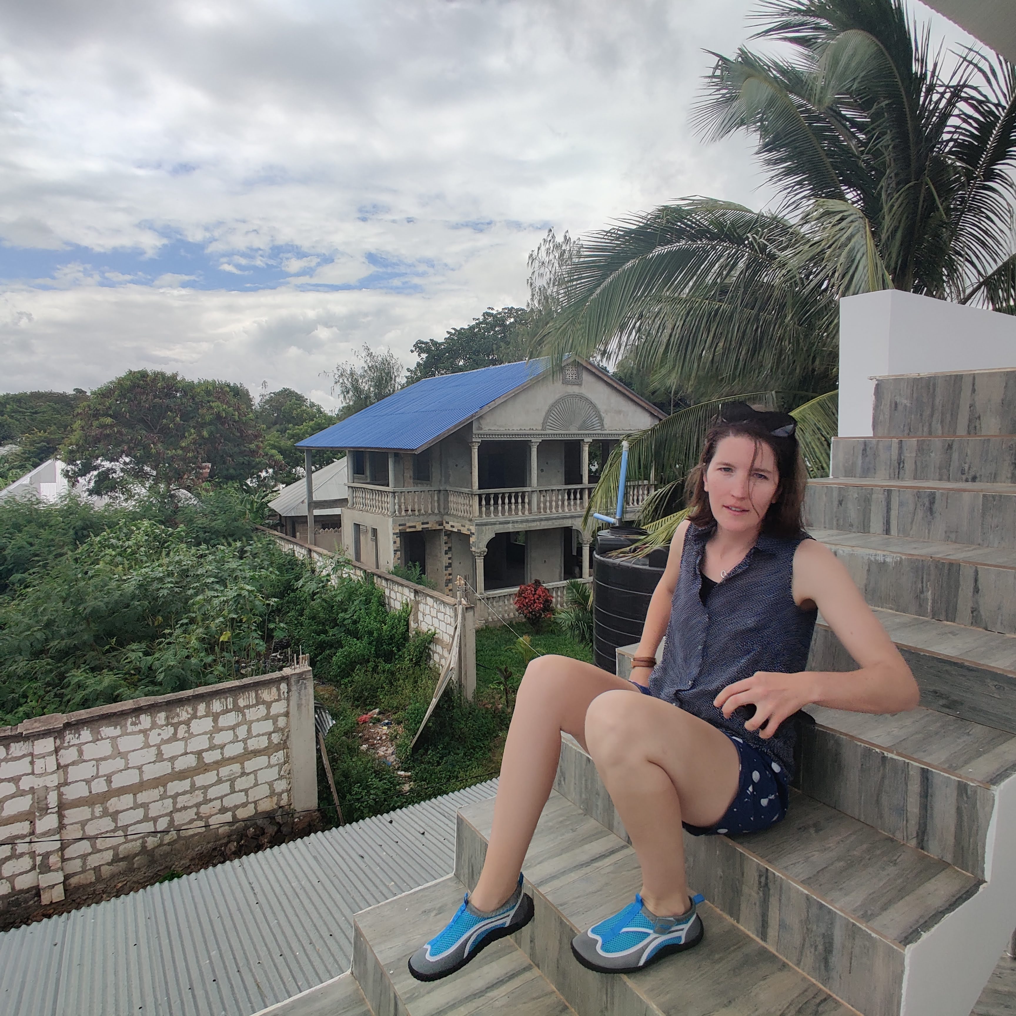 kat on the unfinished roof of our stay