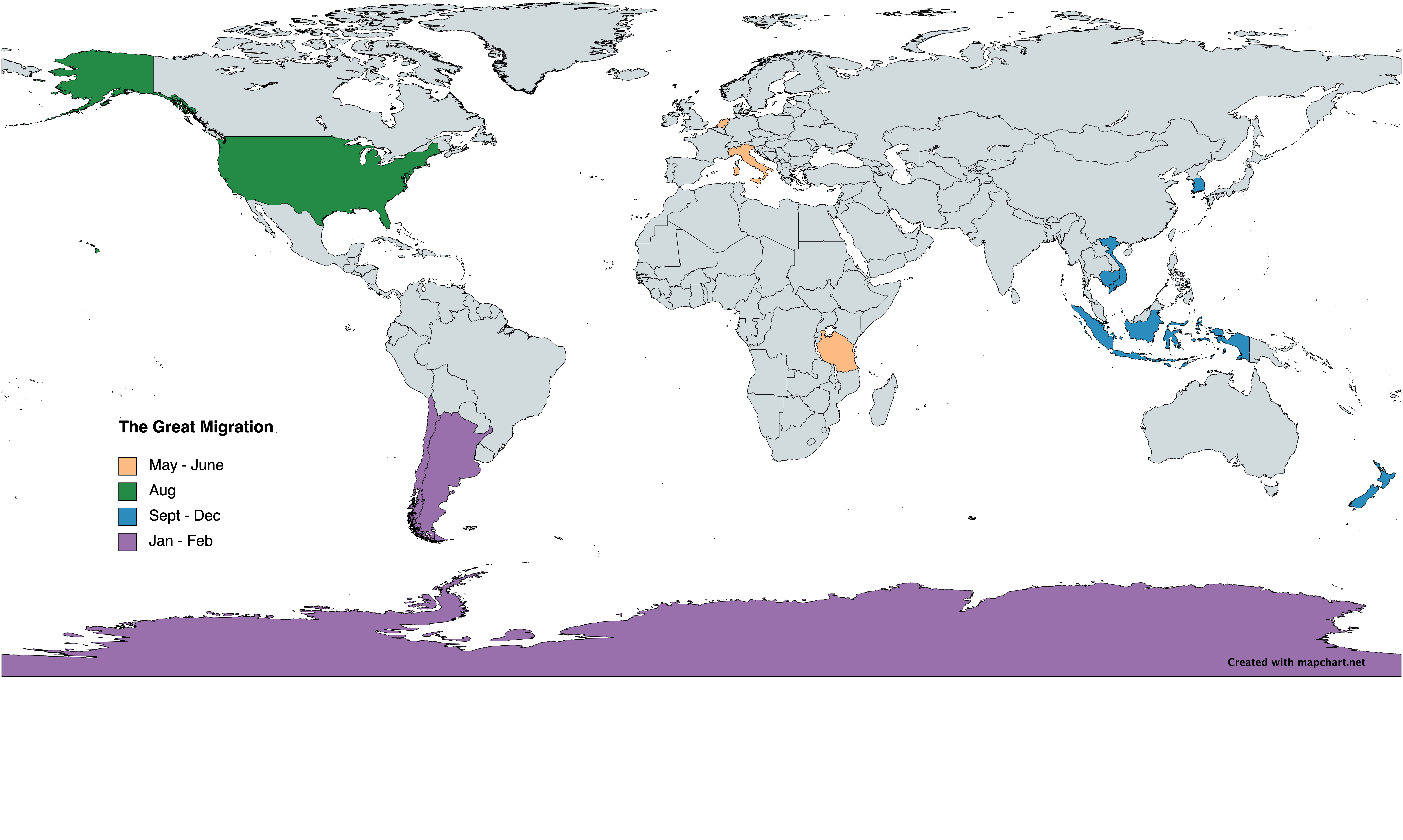 Map of the countries/states/provinces that we plan to visit